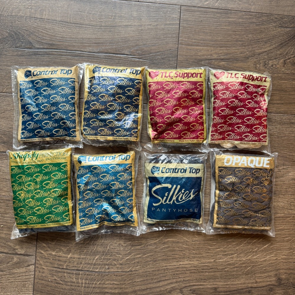 Vintage Silkies Pantyhose Lot of 8 Control Top Support Hosiery NOS 80s 90s